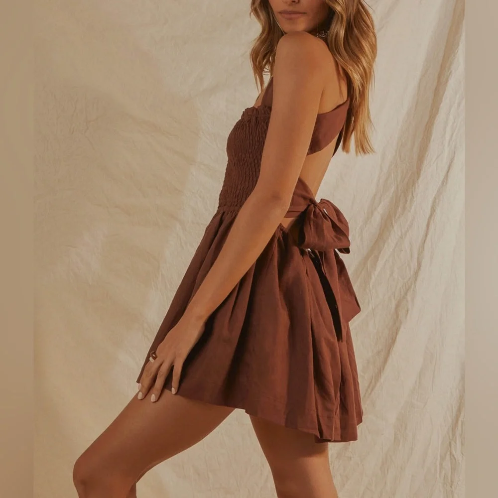 Peppermayo - Linen Mini Dress - Choc Brown - Picture 10 of 10